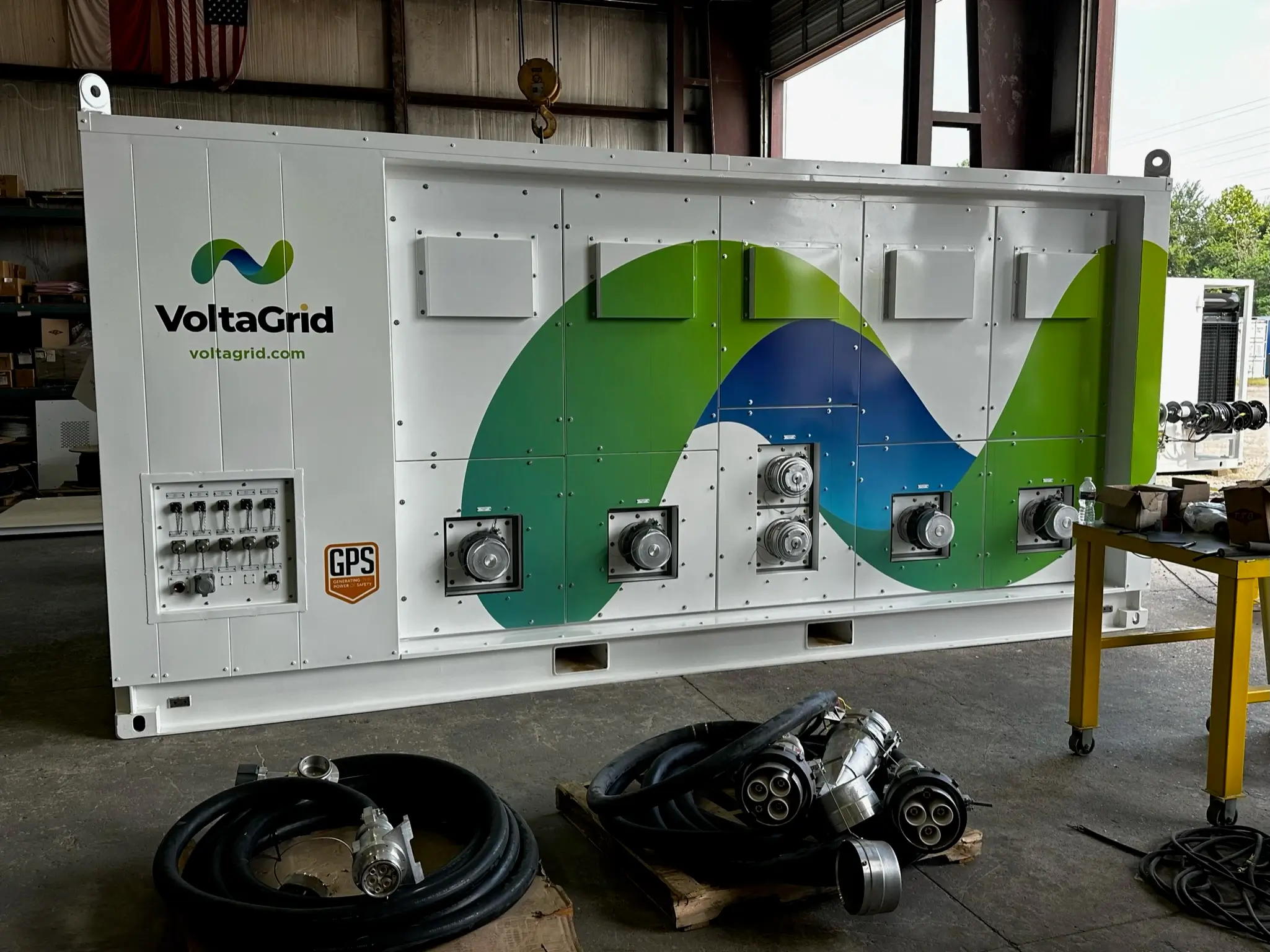 Mobile switchgear unit, showcased from both front and rear views
