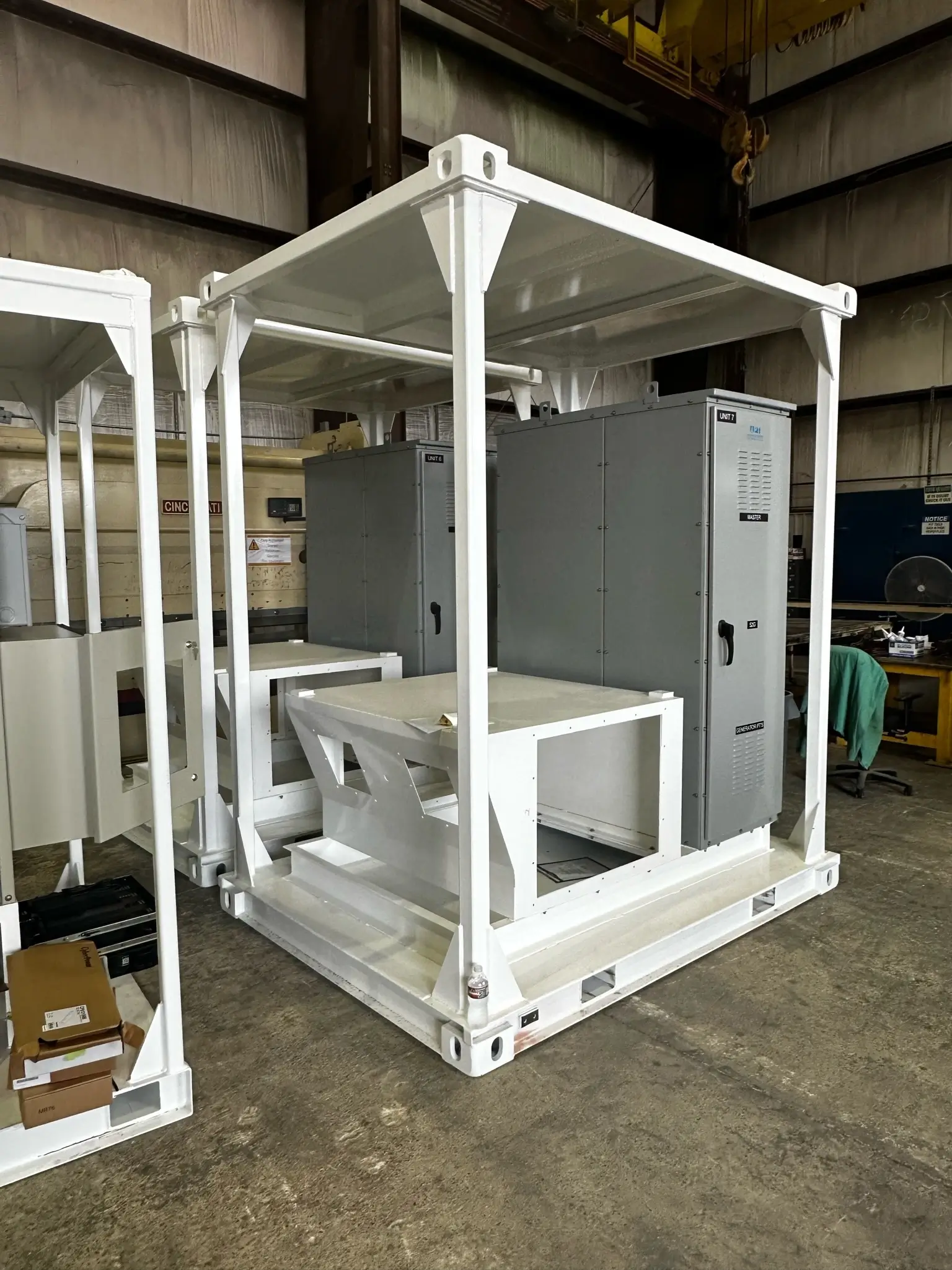 Twin grey switchgear sections in a clean, organized setting